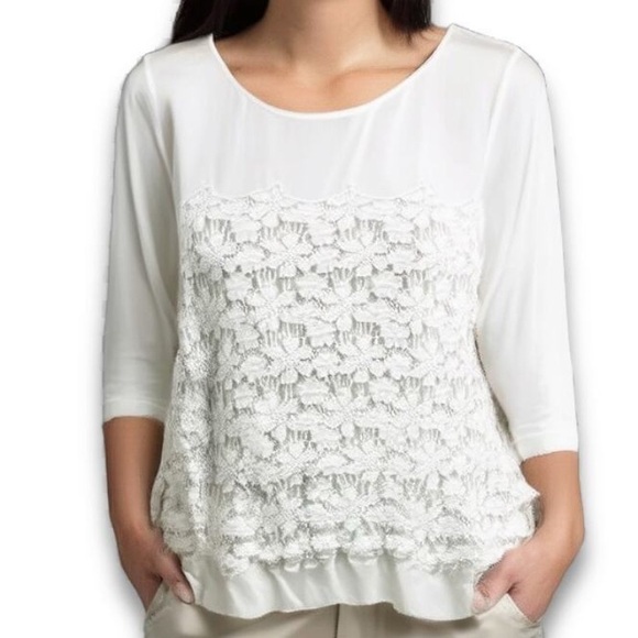 J.Crew Top Lace Jersey Size Medium White Long Sleeve - Picture 1 of 10